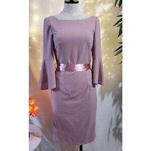 Chi Chi London Women's 4 Yohanna Bell Sleeve Tie Waist Mink Pink Low Back Dress